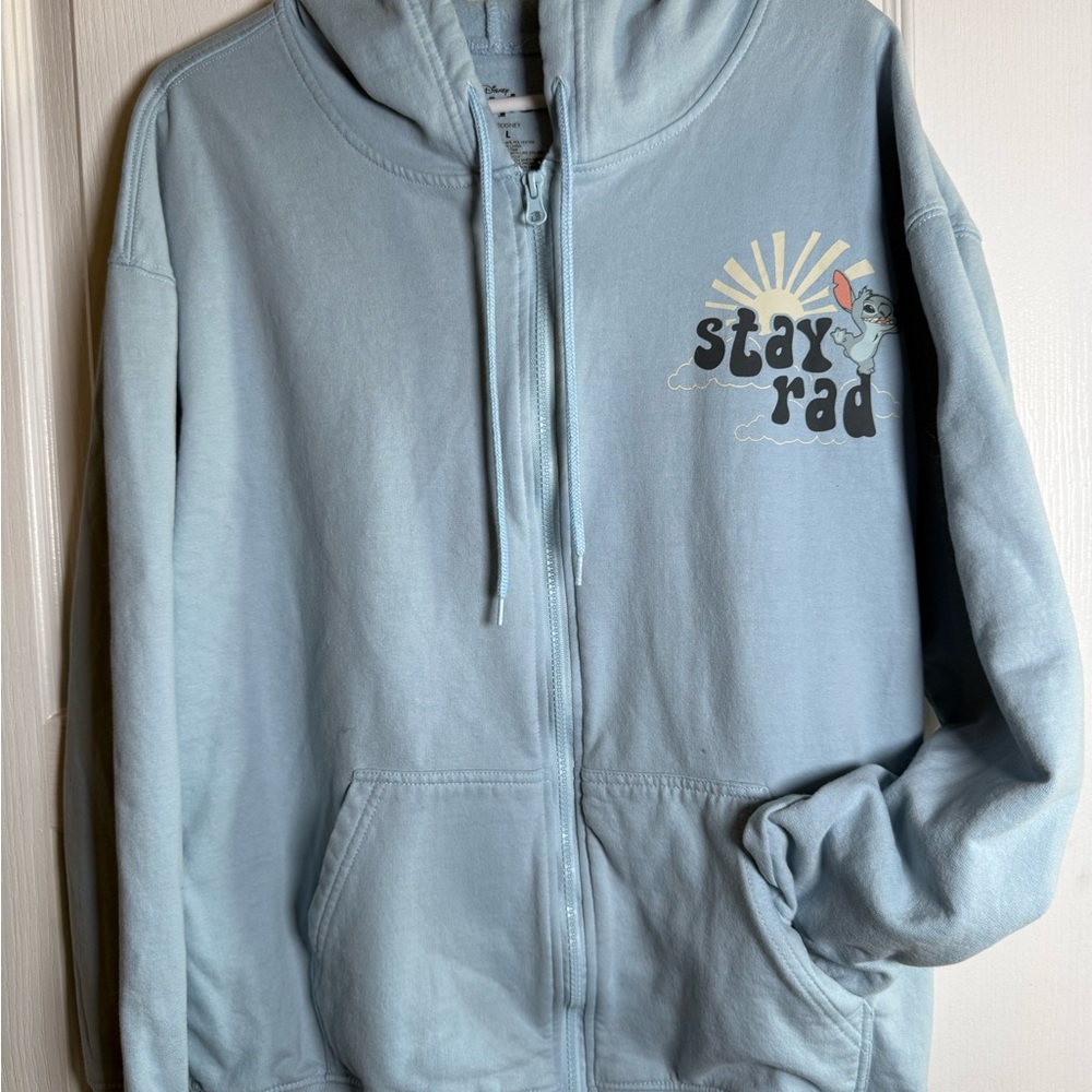 Women’s Disney Lilo and Stitch Stay Rad Blue Hoodie Size Large No Flaws